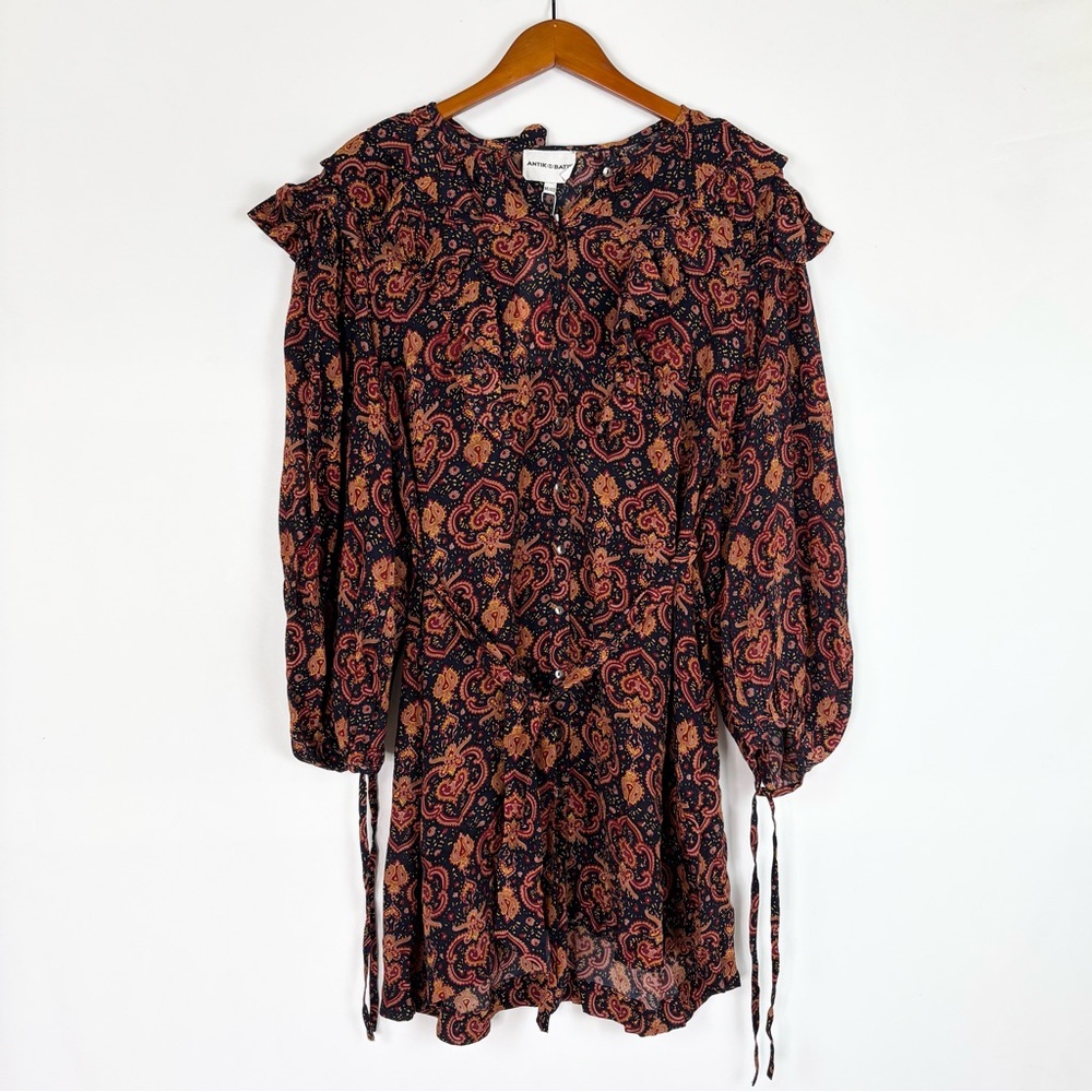 NEW Antik Batik Mylo Print Dress Floral Multi Mini Wrap Size M Ruffle